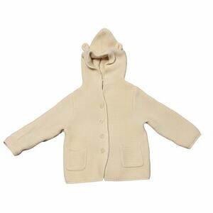 Baby Gap Hooded Knit Cardigan Sweater 12-18 Months Cream Bear Ear Baby Jacket